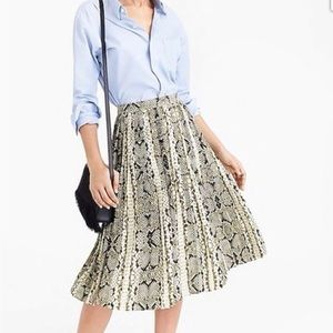 JCrew pleated snakeprint midi skirt